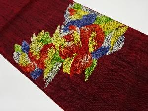 リサイクル　手織り真綿紬花々模様織出し名古屋帯